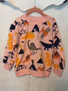 NWT Bumeex Kids Dino Print Long Sleeve Sweater- Pink 5t